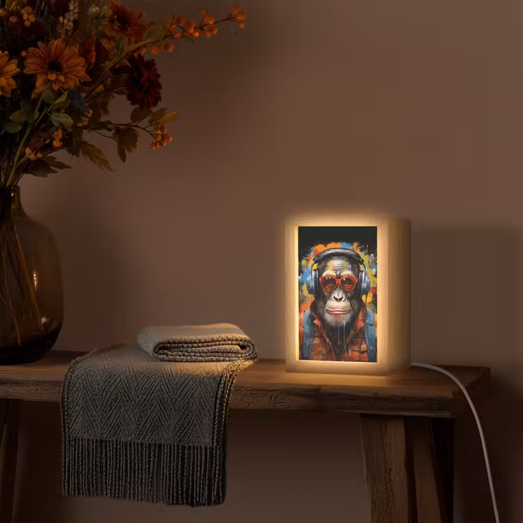 Chimpansee - Aap - dieren - Graffiti - Bril - Koptelefoon - Kleuren Light Box met kabel (Tafellamp) klein -sfeer4