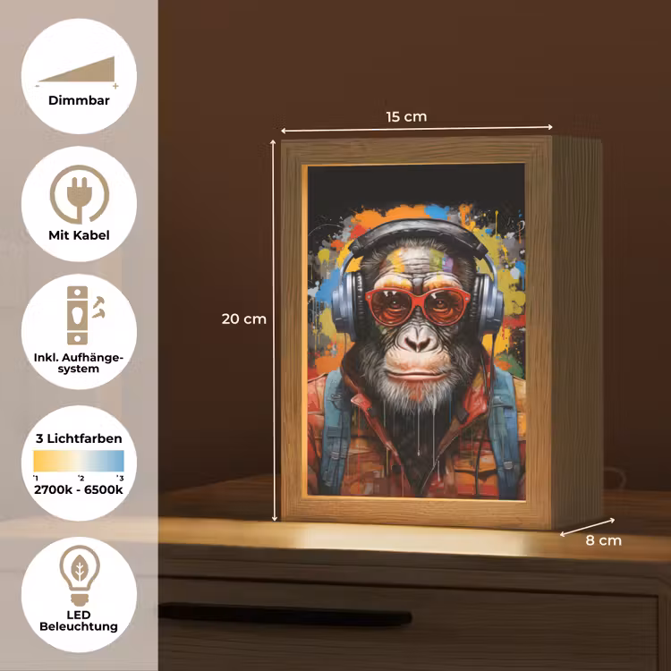 Chimpansee - Aap - dieren - Graffiti - Bril - Koptelefoon - Kleuren Light Box met kabel (Tafellamp) klein -USP_DE