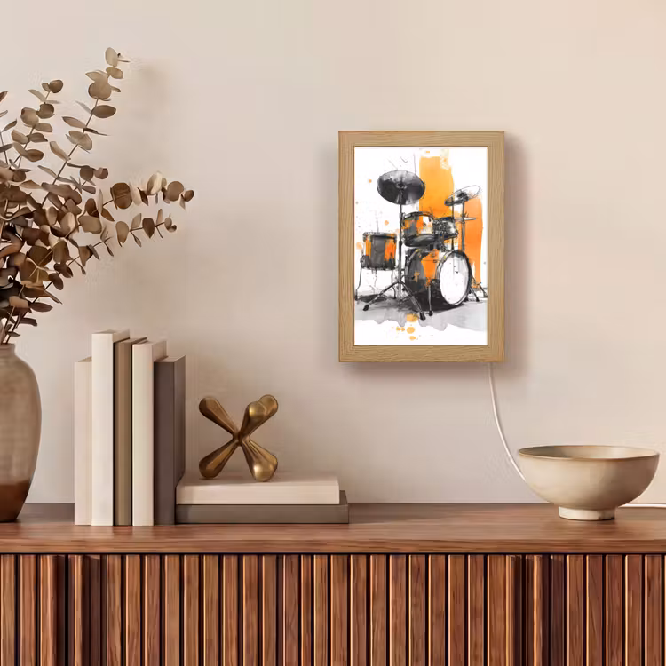 Drumstel - Oranje - Zwart - Aquarelverf Light Box met kabel (Tafellamp) klein -sfeer2