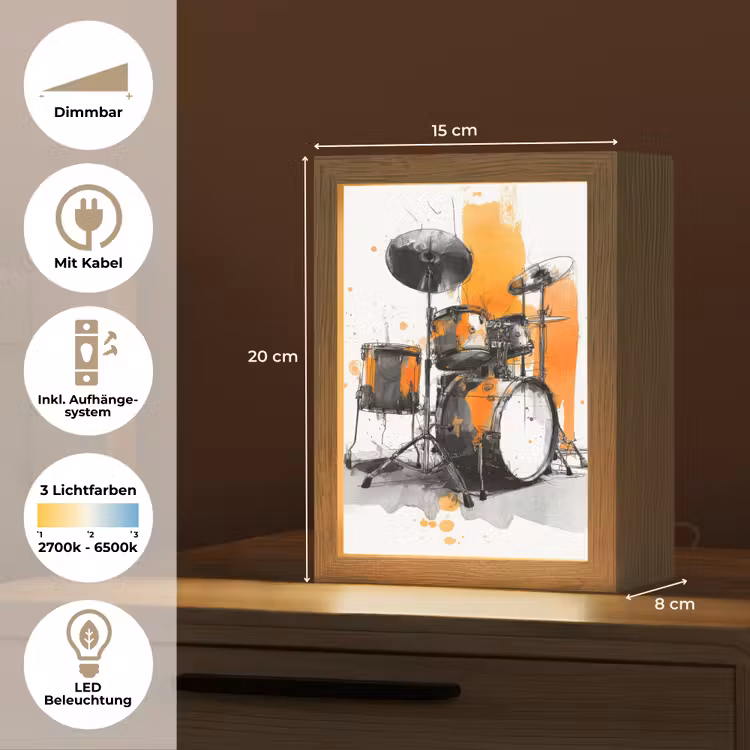 Drumstel - Oranje - Zwart - Aquarelverf Light Box met kabel (Tafellamp) klein -USP_DE