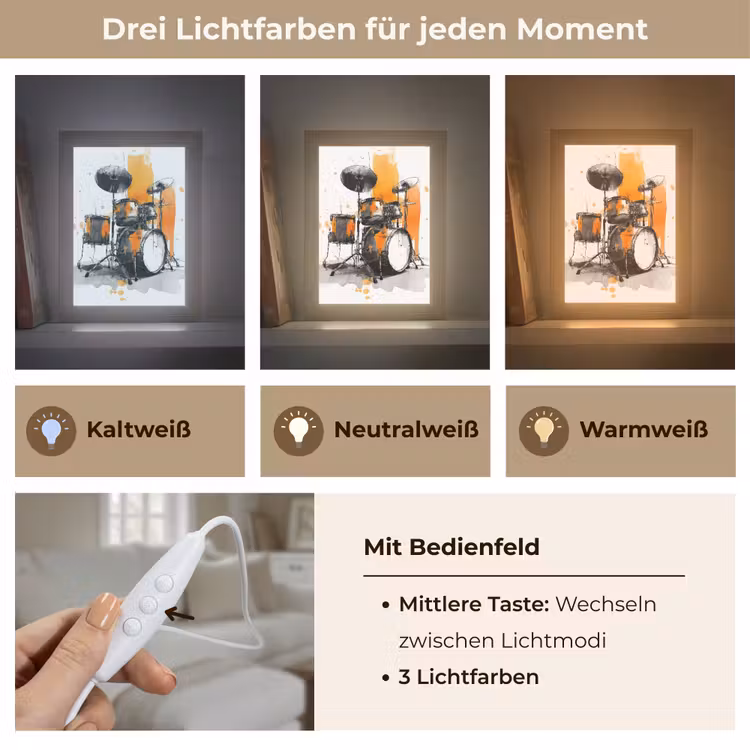 Drumstel - Oranje - Zwart - Aquarelverf Light Box met kabel (Tafellamp) klein -USP_lichtkleurDE