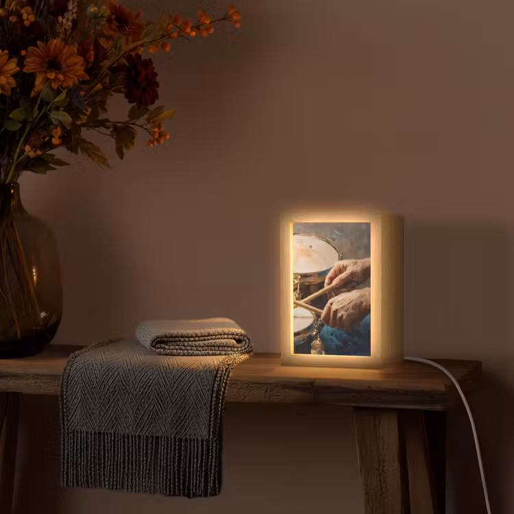 Drumstokken - Olieverf - Man Light Box met kabel (Tafellamp) klein -sfeer4