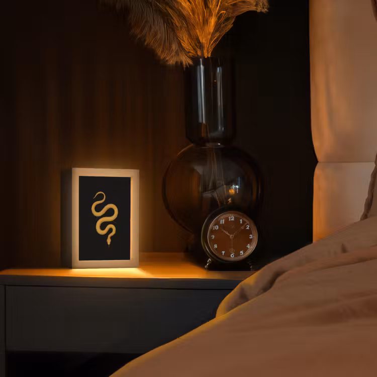 Slang - Minimalistisch - Goud Light Box met kabel (Tafellamp) klein -sfeer1