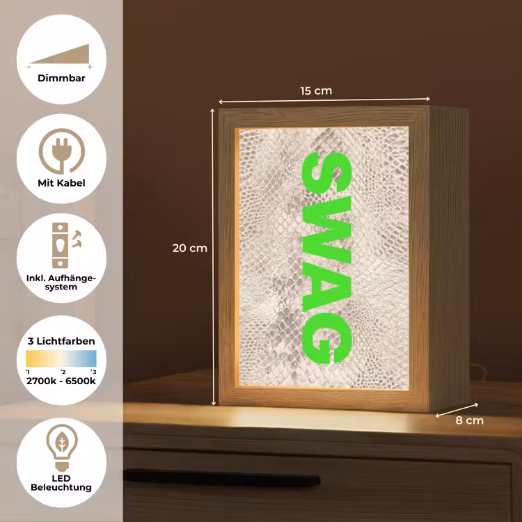Slangenprint - SWAG - Neon - Groen Light Box met kabel (Tafellamp) klein -USP_DE