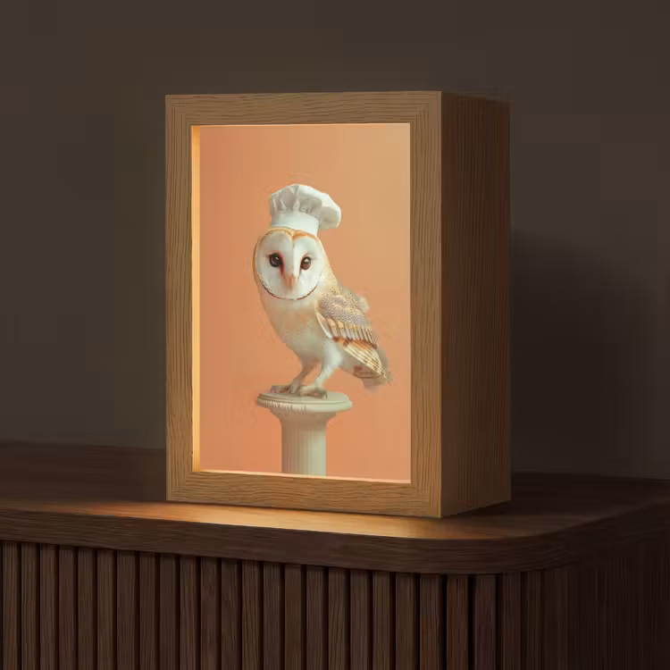Kerkuil - Koksmuts - Oranje - Vogel Light Box met kabel (Tafellamp) klein -z3d_website