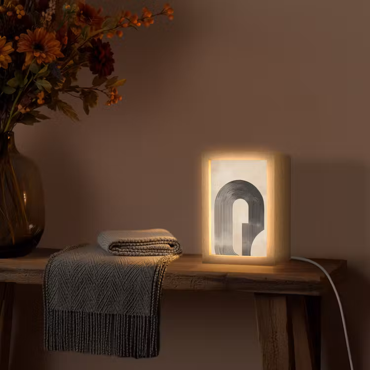 Boog - Strepen - Minimalistisch - Zwart Light Box met kabel (Tafellamp) klein -sfeer4