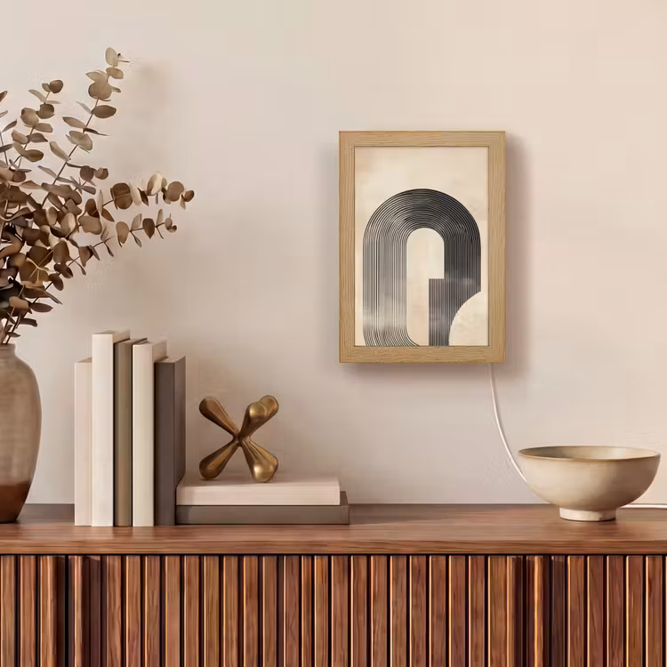 Boog - Strepen - Minimalistisch - Zwart Light Box met kabel (Tafellamp) klein -sfeer2