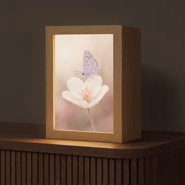 Vlinder - Bloem - Blauw Light Box met kabel (Tafellamp) klein -z3d_website
