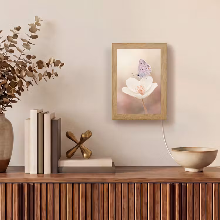 Vlinder - Bloem - Blauw Light Box met kabel (Tafellamp) klein -sfeer2