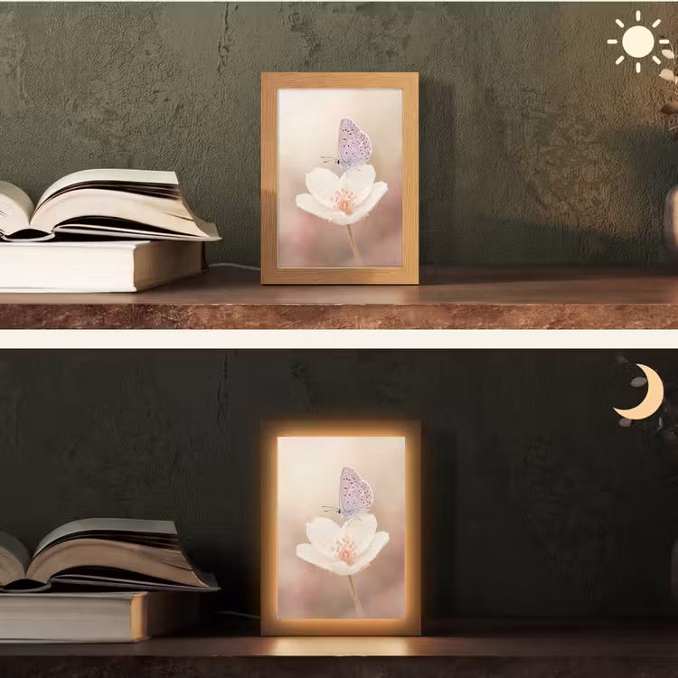 Vlinder - Bloem - Blauw Light Box met kabel (Tafellamp) klein -sfeer3