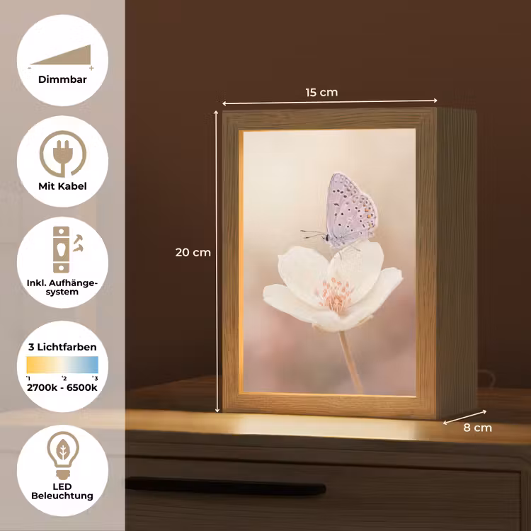 Vlinder - Bloem - Blauw Light Box met kabel (Tafellamp) klein -USP_DE