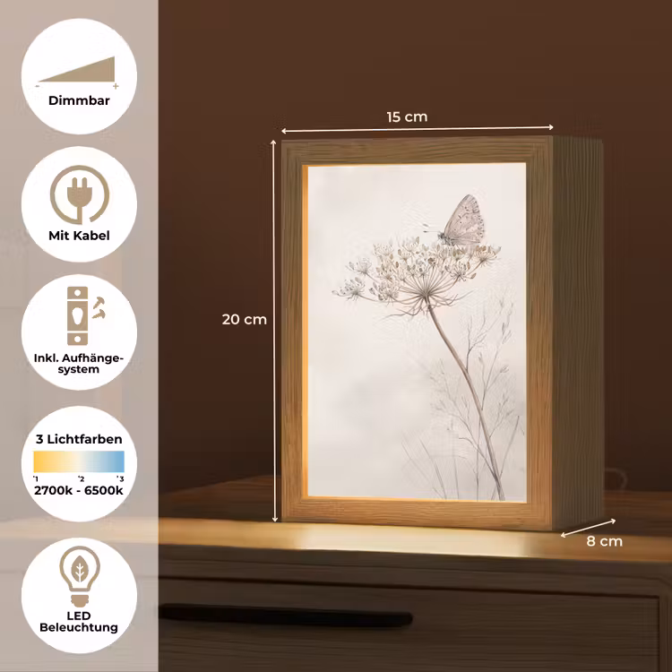 Vlinder - Bloem -Natuur - Beige Light Box met kabel (Tafellamp) klein -USP_DE