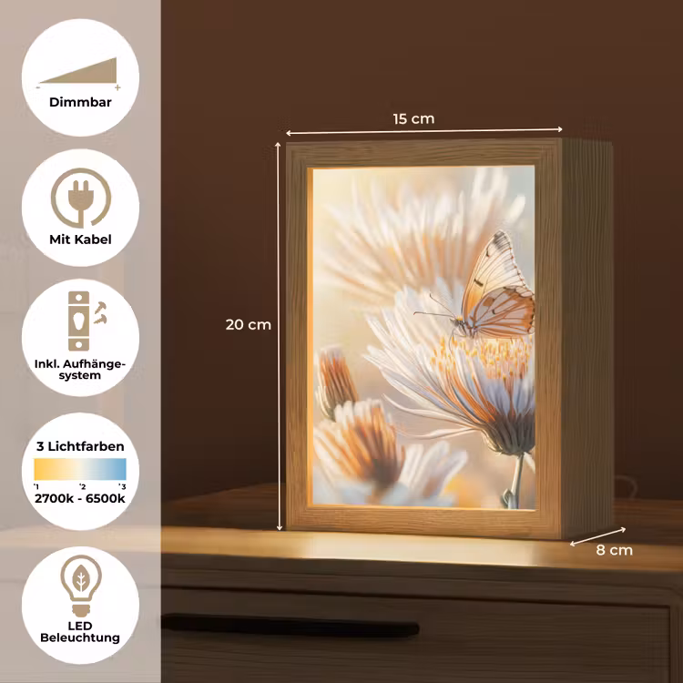 Vlinder - Bloem - Oranje Light Box met kabel (Tafellamp) klein -USP_DE