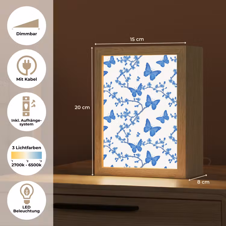 Vlinder - Bloemen - Blauw Light Box met kabel (Tafellamp) klein 925 -USP_DE
