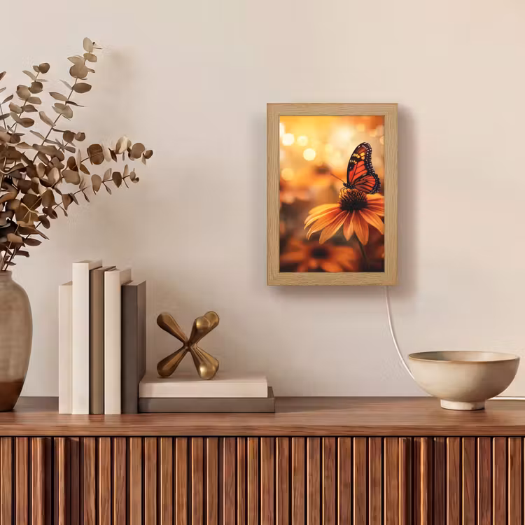 Vlinder - Bloemen - Oranje Light Box met kabel (Tafellamp) klein -sfeer2