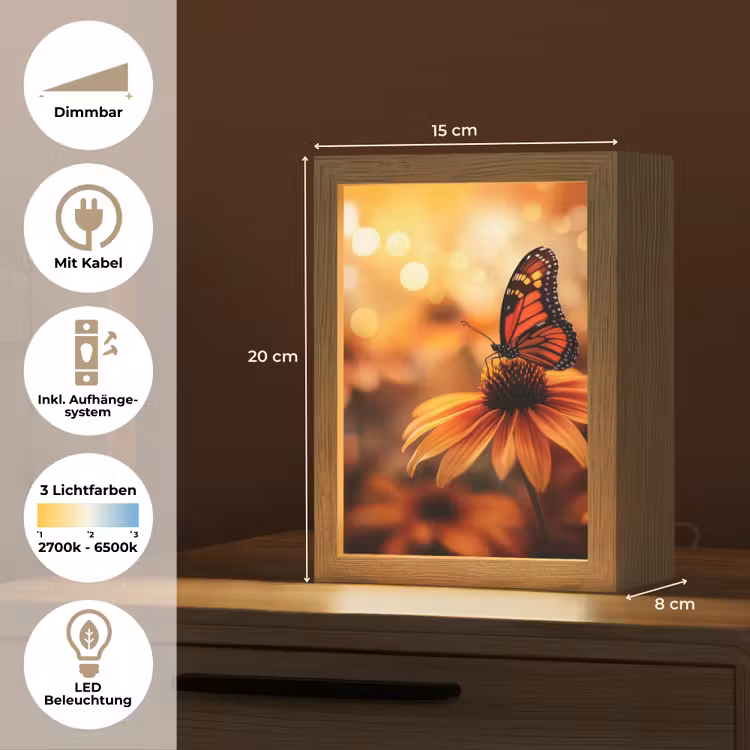 Vlinder - Bloemen - Oranje Light Box met kabel (Tafellamp) klein -USP_DE