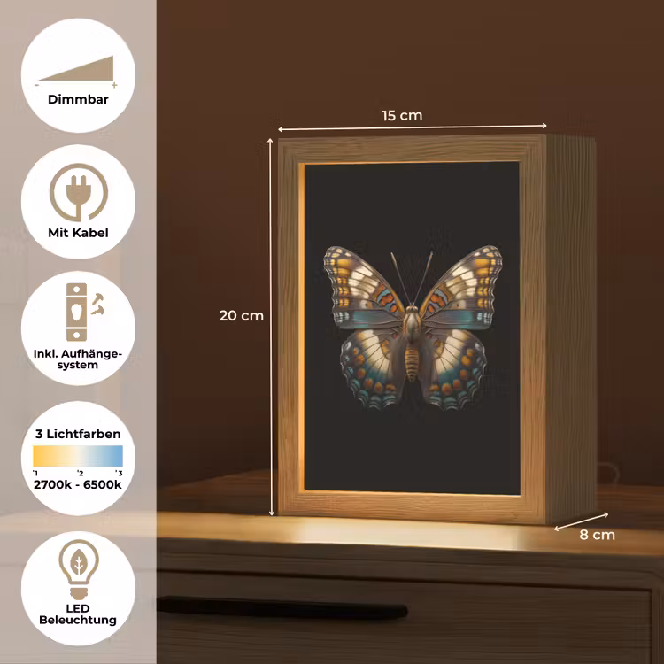Vlinder - Kleurrijk - mozaïekachtig Light Box met kabel (Tafellamp) klein -USP_DE