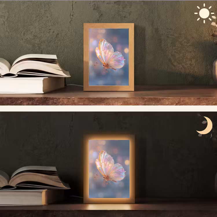 Vlinder - Vleugels - Pastel - Glinstering Light Box met kabel (Tafellamp) klein -sfeer3