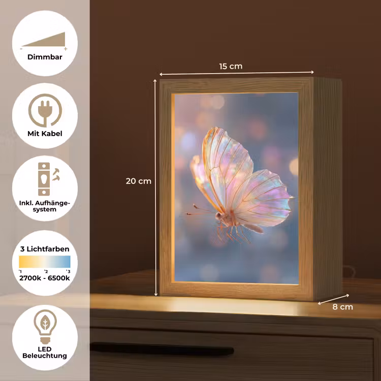 Vlinder - Vleugels - Pastel - Glinstering Light Box met kabel (Tafellamp) klein -USP_DE