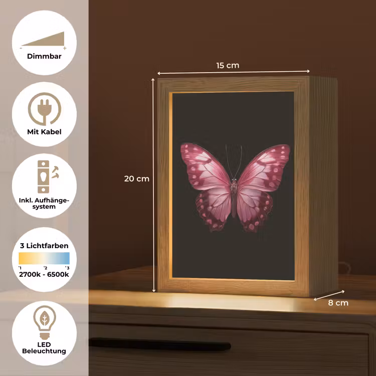 Vlinder - Fuchsia - Grafisch Light Box met kabel (Tafellamp) klein -USP_DE