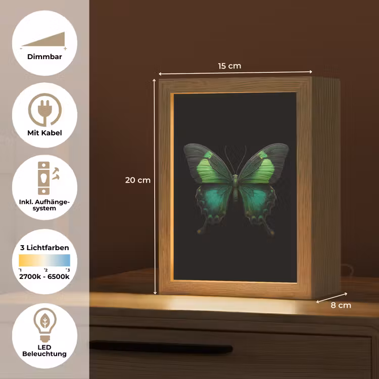 Vlinder - Groen - Opvallend Light Box met kabel (Tafellamp) klein -USP_DE