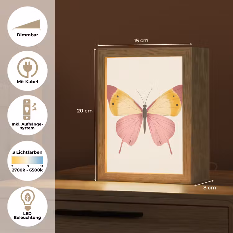 Vlinder - Illustratie - Roze Light Box met kabel (Tafellamp) klein -USP_DE