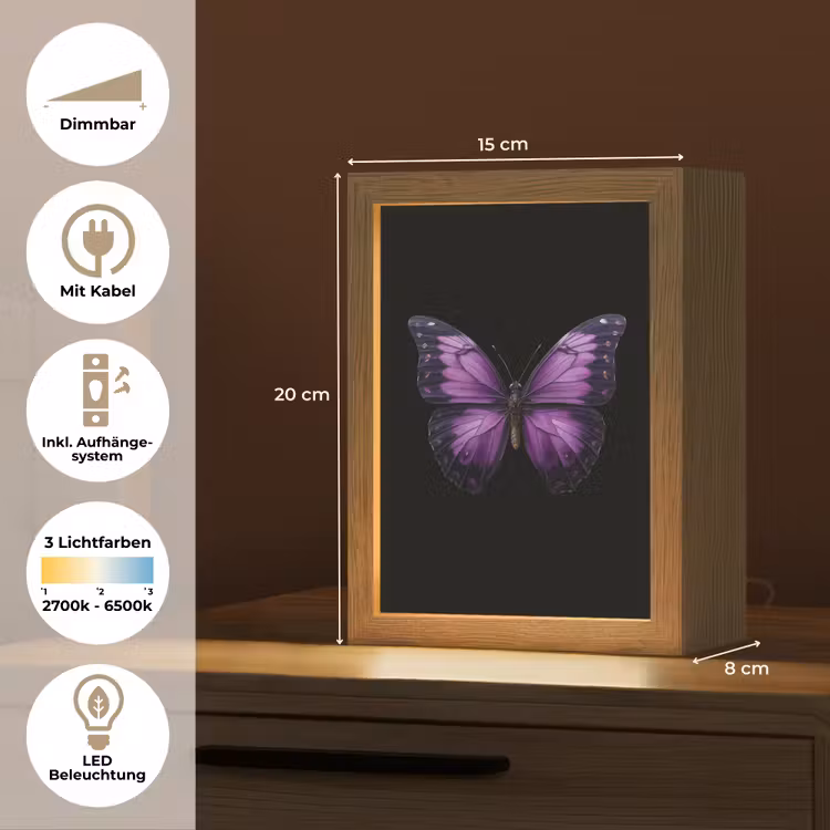 Vlinder - Paars - Levendig Light Box met kabel (Tafellamp) klein -USP_DE