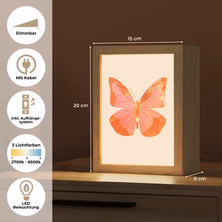 Vlinder - Minimalistisch - Roze Light Box met kabel (Tafellamp) klein -USP_DE