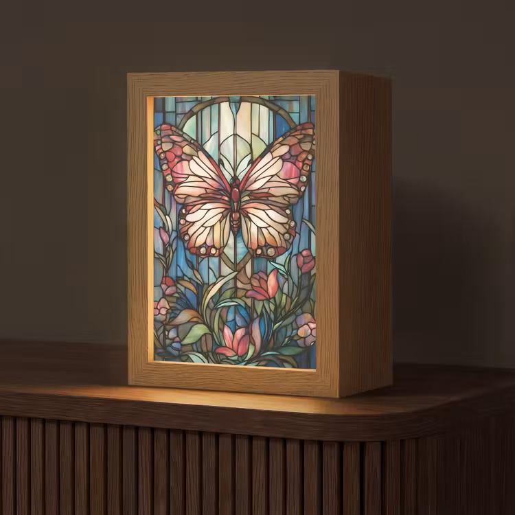 Vlinder - Roze - Bloemen - Bladeren Light Box met kabel (Tafellamp) klein -z3d_website