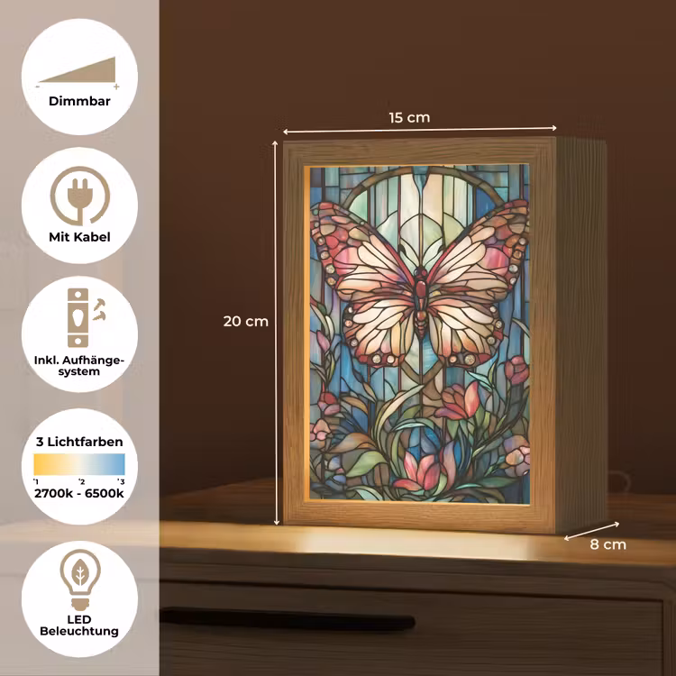 Vlinder - Roze - Bloemen - Bladeren Light Box met kabel (Tafellamp) klein -USP_DE