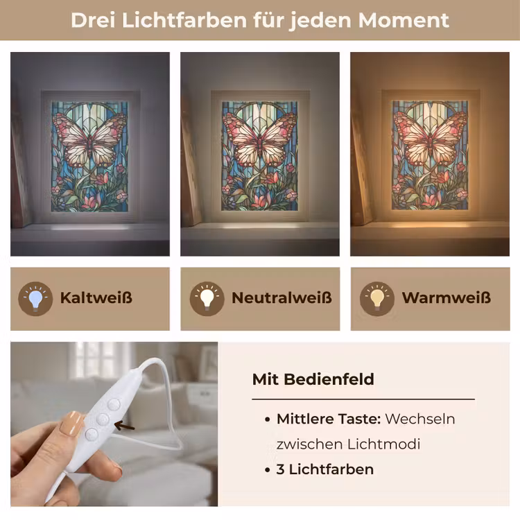 Vlinder - Roze - Bloemen - Bladeren Light Box met kabel (Tafellamp) klein -USP_lichtkleurDE