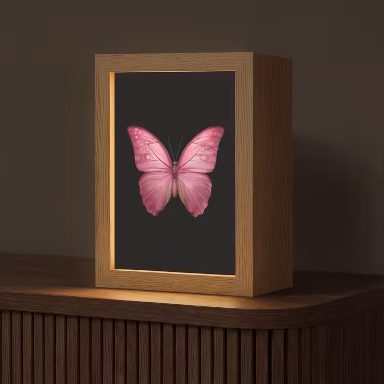 Vlinder - roze - Elegant Light Box met kabel (Tafellamp) klein -z3d_website