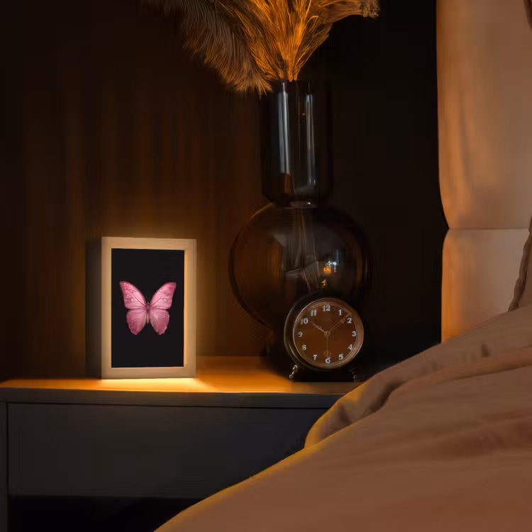 Vlinder - roze - Elegant Light Box met kabel (Tafellamp) klein -sfeer1