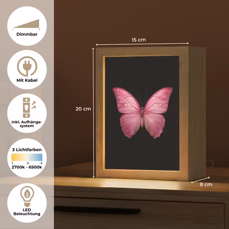 Vlinder - roze - Elegant Light Box met kabel (Tafellamp) klein -USP_DE