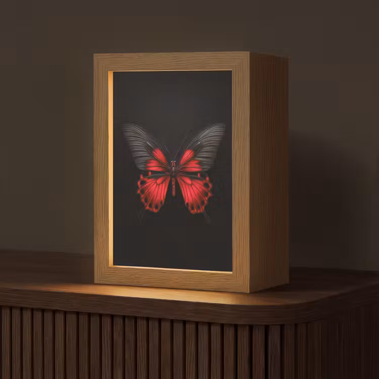 Vlinder - Rood - Contrast Light Box met kabel (Tafellamp) klein -z3d_website