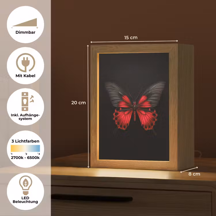 Vlinder - Rood - Contrast Light Box met kabel (Tafellamp) klein -USP_DE