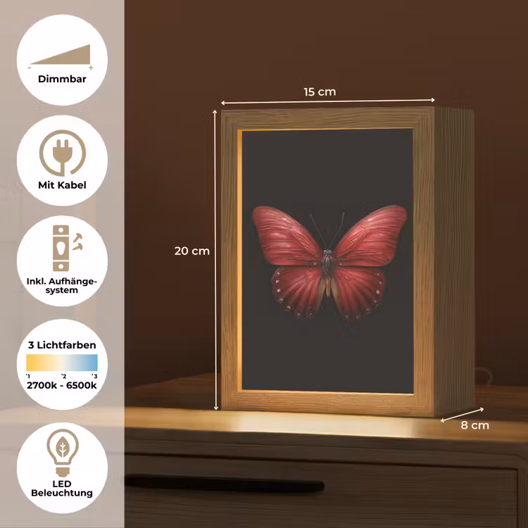 Vlinder - Rood - Minimalistisch Light Box met kabel (Tafellamp) klein -USP_DE
