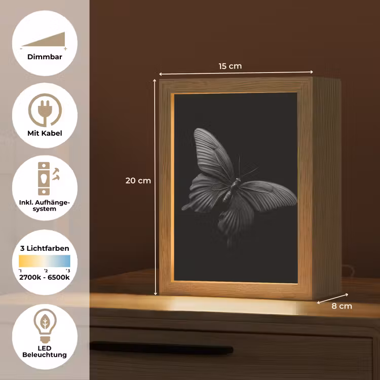 Vlinder - Zwart - Insect - Dieren Light Box met kabel (Tafellamp) klein -USP_DE