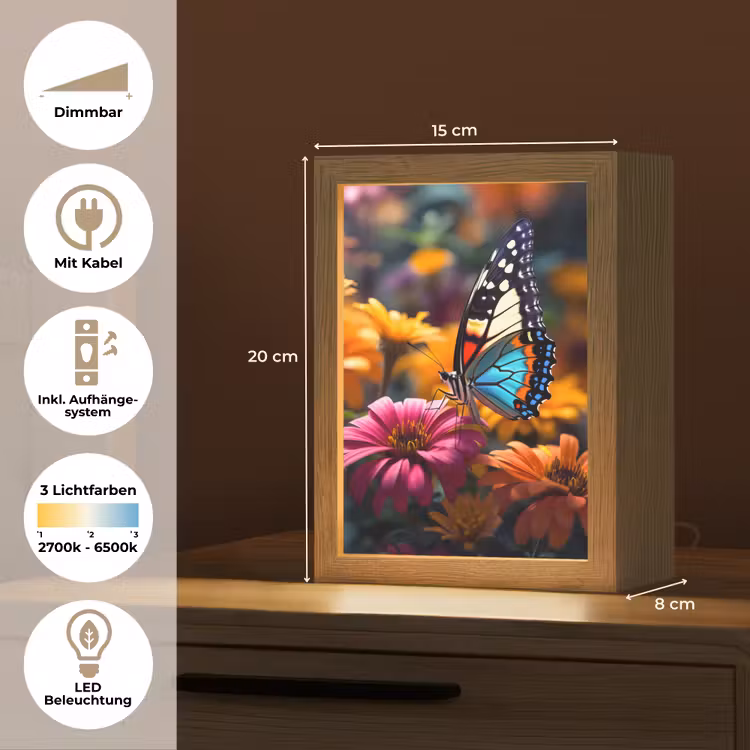 Vlinder - Dier - Kleurrijk - Bloemen - Natuur Light Box met kabel (Tafellamp) klein -USP_DE