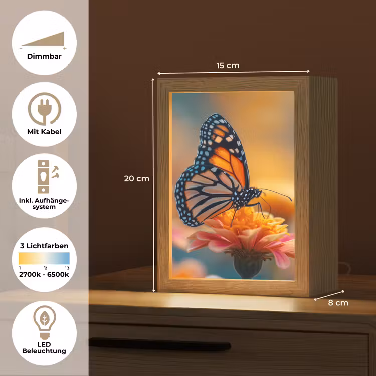 Vlinder - Dieren - Kleurrijk - Natuur - Bloemen Light Box met kabel (Tafellamp) klein -USP_DE