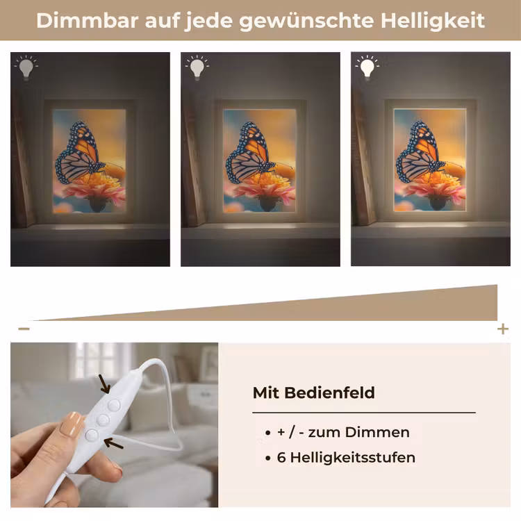 Vlinder - Dieren - Kleurrijk - Natuur - Bloemen Light Box met kabel (Tafellamp) klein -USP_dimbaarDE