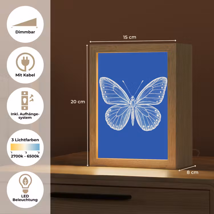 Vlinder - Wit - Getekend - Stippen Light Box met kabel (Tafellamp) klein -USP_DE