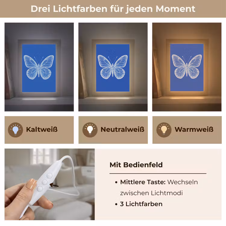 Vlinder - Wit - Getekend - Stippen Light Box met kabel (Tafellamp) klein -USP_lichtkleurDE
