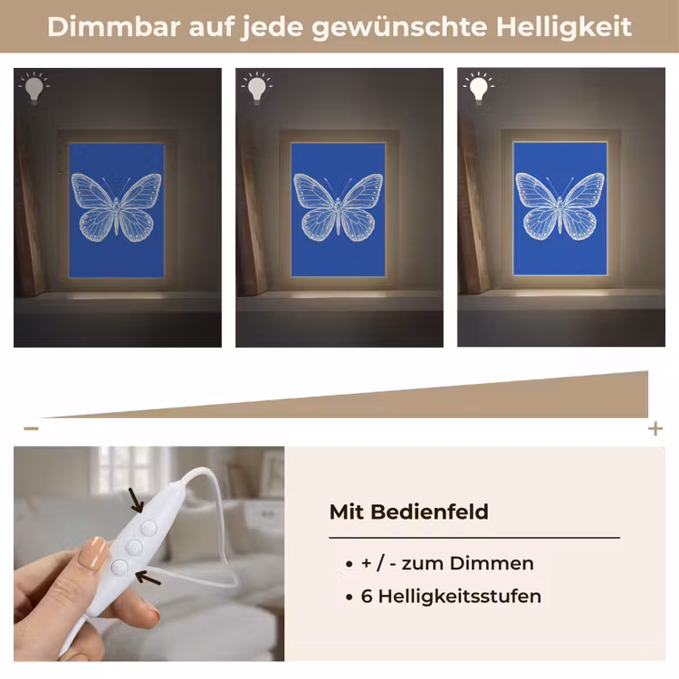Vlinder - Wit - Getekend - Stippen Light Box met kabel (Tafellamp) klein -USP_dimbaarDE