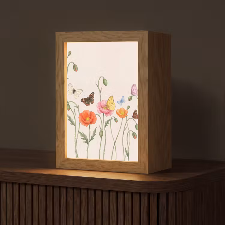 Vlinders - Klaprozen - Illustratie - Kleurrijk Light Box met kabel (Tafellamp) klein -z3d_website