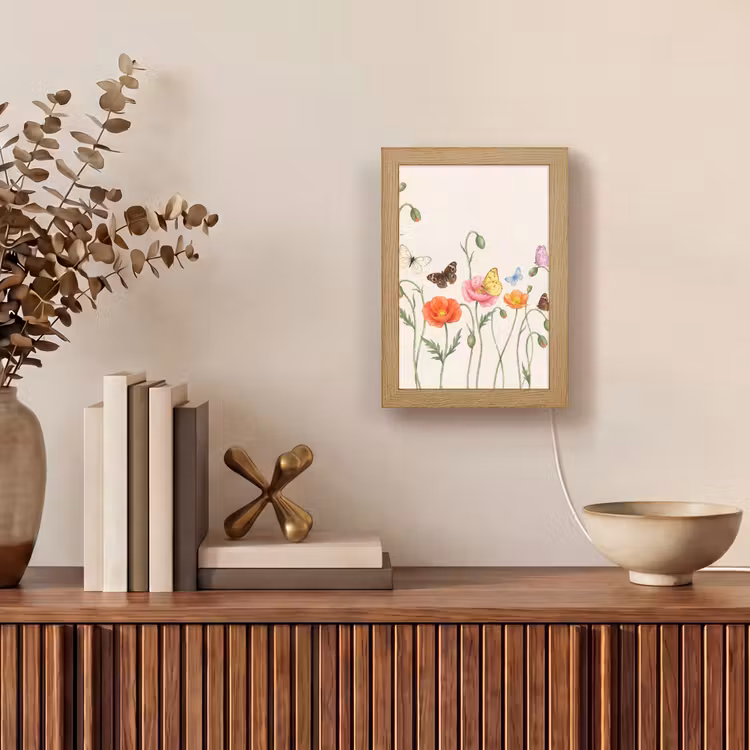 Vlinders - Klaprozen - Illustratie - Kleurrijk Light Box met kabel (Tafellamp) klein -sfeer2