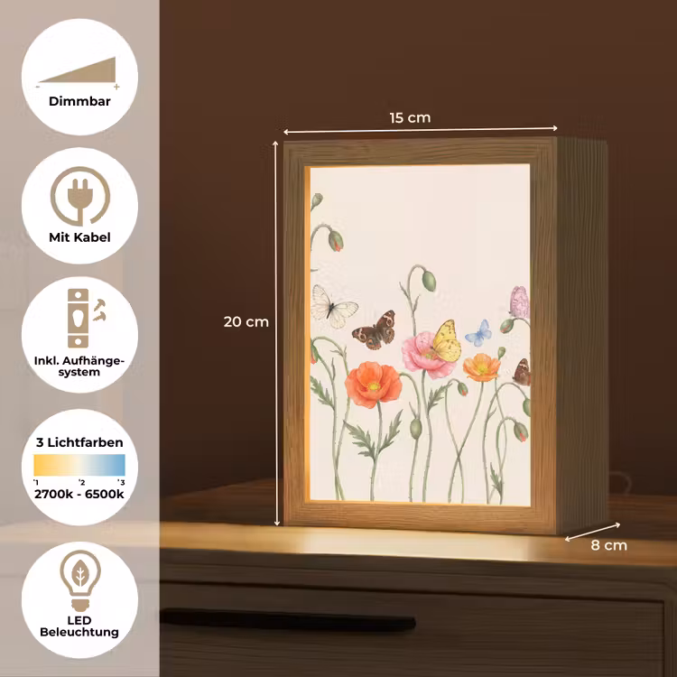 Vlinders - Klaprozen - Illustratie - Kleurrijk Light Box met kabel (Tafellamp) klein -USP_DE