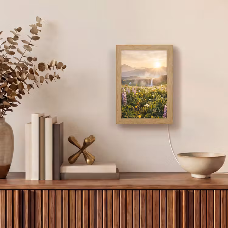 Vlinders - Waterval - Bloemenveld Light Box met kabel (Tafellamp) klein -sfeer2