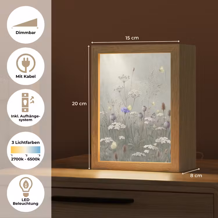 Vlinders - Wildbloemen - Illustratie - Kleurrijk Light Box met kabel (Tafellamp) klein -USP_DE