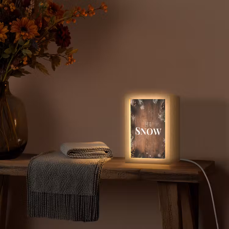 Sneeuw - Houtlook - Quote - Let it snow Light Box met kabel (Tafellamp) klein -sfeer4
